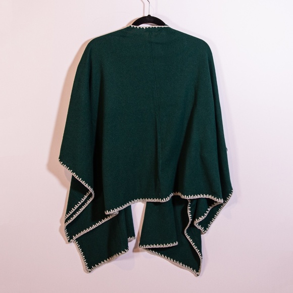 NEW Johnny Was Gwen Wool Cashmere Knit Whipstitch Shawl Wrap Sweater Green OS - Picture 4 of 4